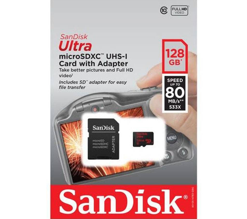 SanDisk 128GB Ultra microSDXC UHS-I Class 10 Memory Card with SD Adapter