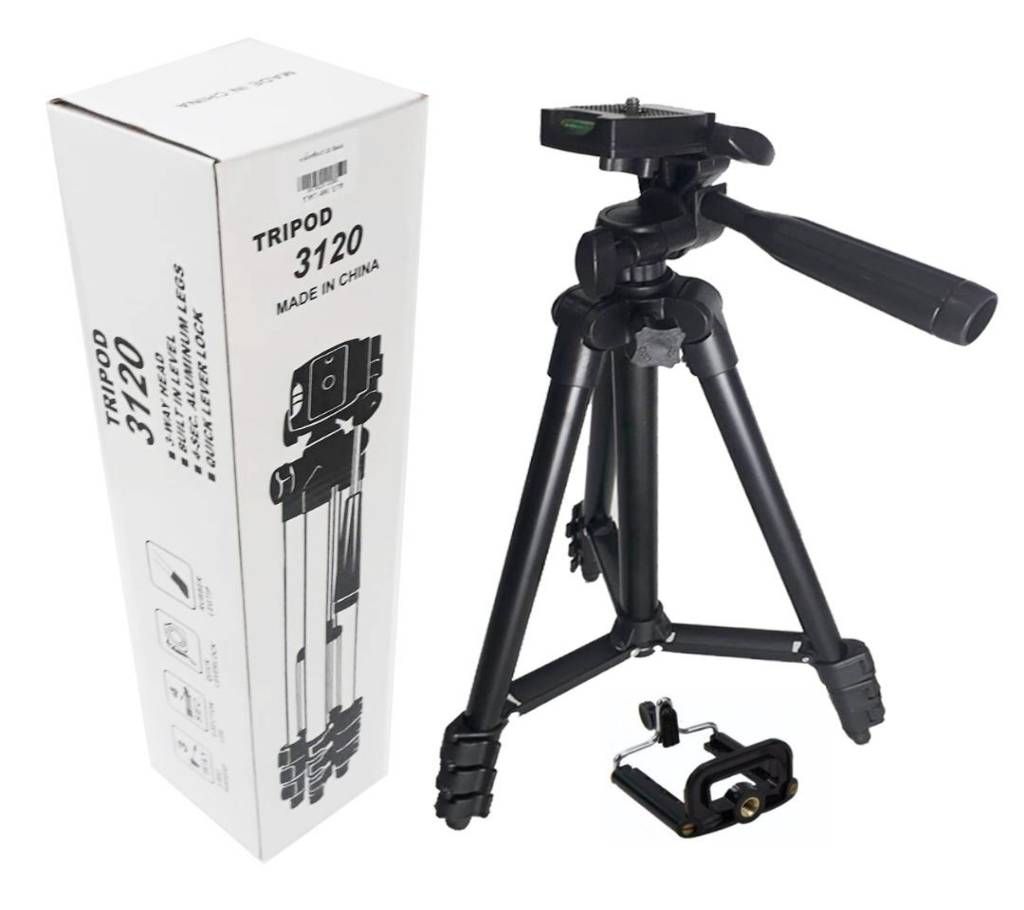 3120 Aluminum Alloy Tripod For Camera and Mobile - Black
