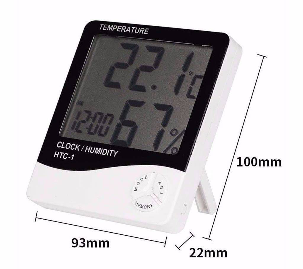 Digital Room Temperature Meter with Clock HTC-1 - White