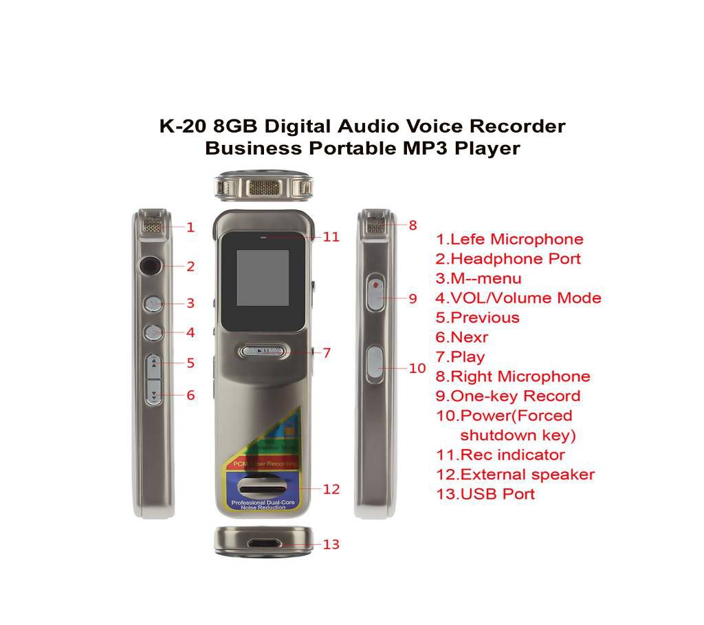 8GB Digital Voice Recorder Business Portable MP3 Player