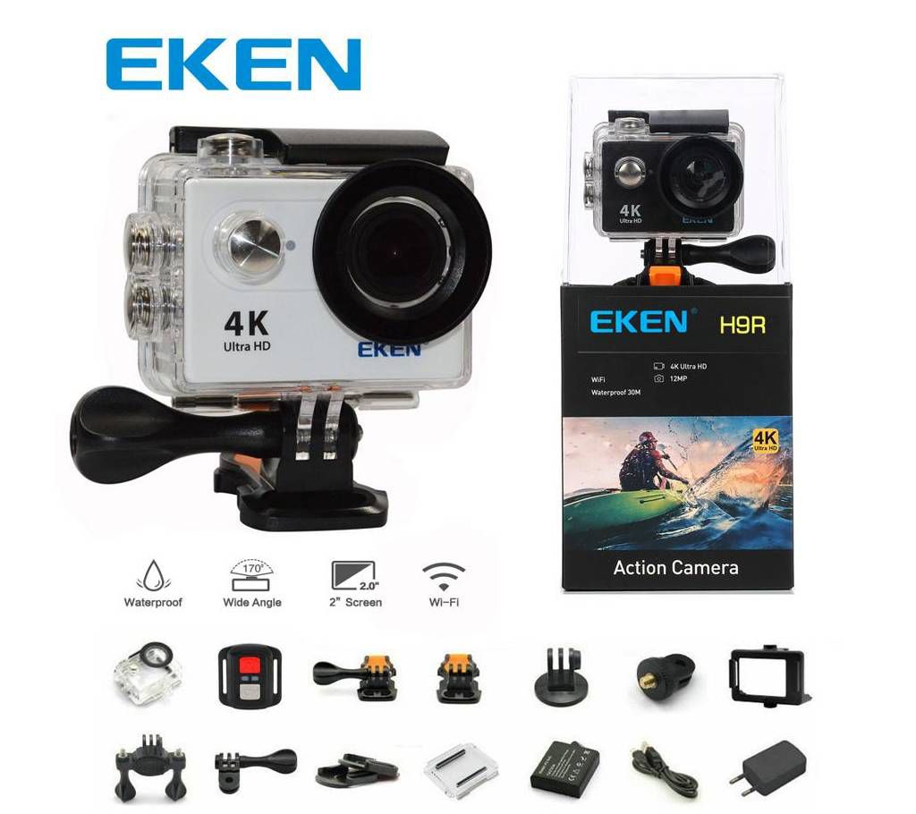 EKEN H9R Action Camera 4K Wifi Waterproof Sports Camera Full HD 4K 25fps 2.7K 30fps 1080P 60fps 720P 120fps Video Camera 12MP Photo and 170 Wide Angle Lens includes 11 Mountings Kit 2 Batteries Black