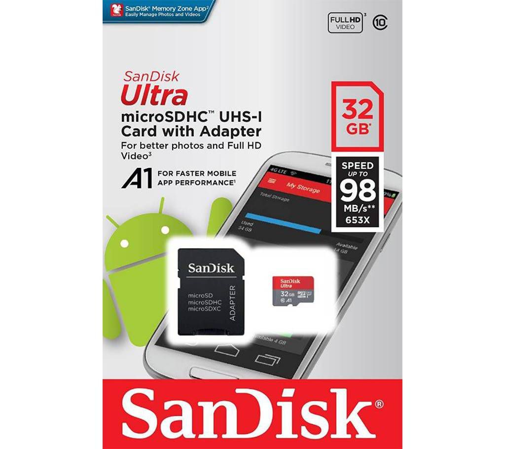 SanDisk Ultra 32GB 98MB/s A1 Micro SD UHS-I Card with Adapter