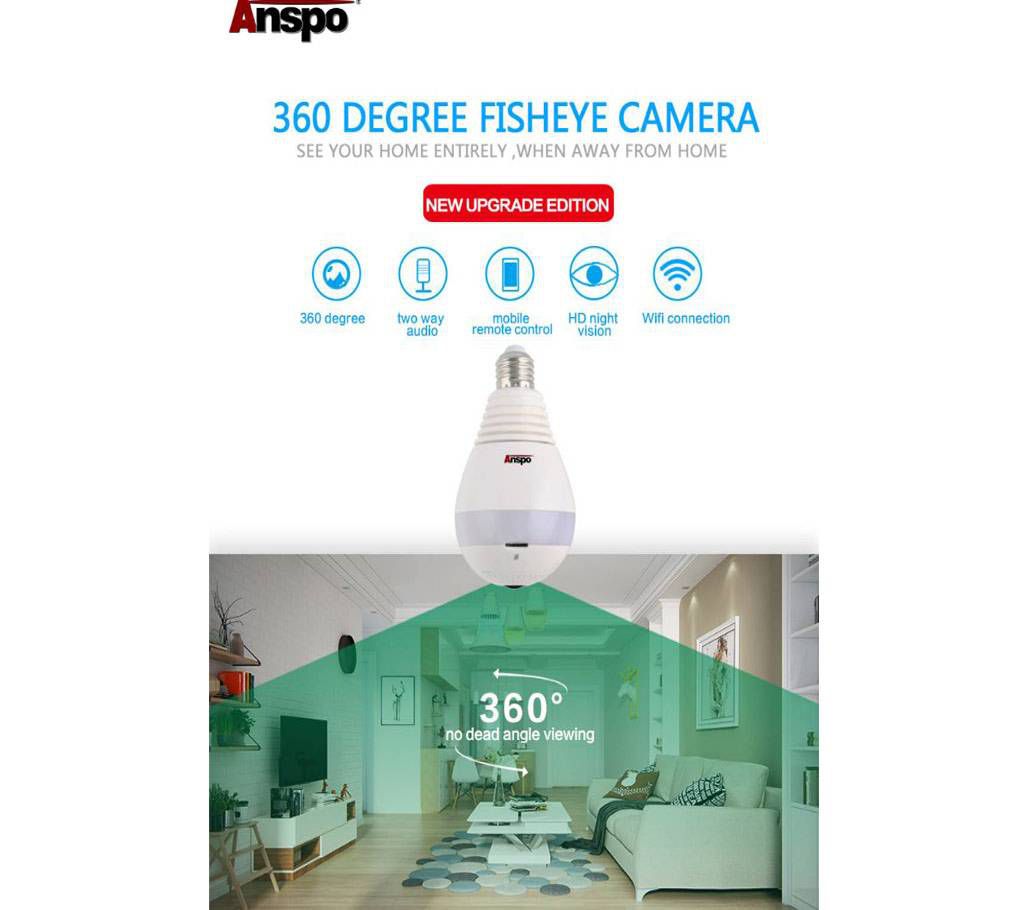 360 Degree Wifi Fish Eye Bulb Camera - White
