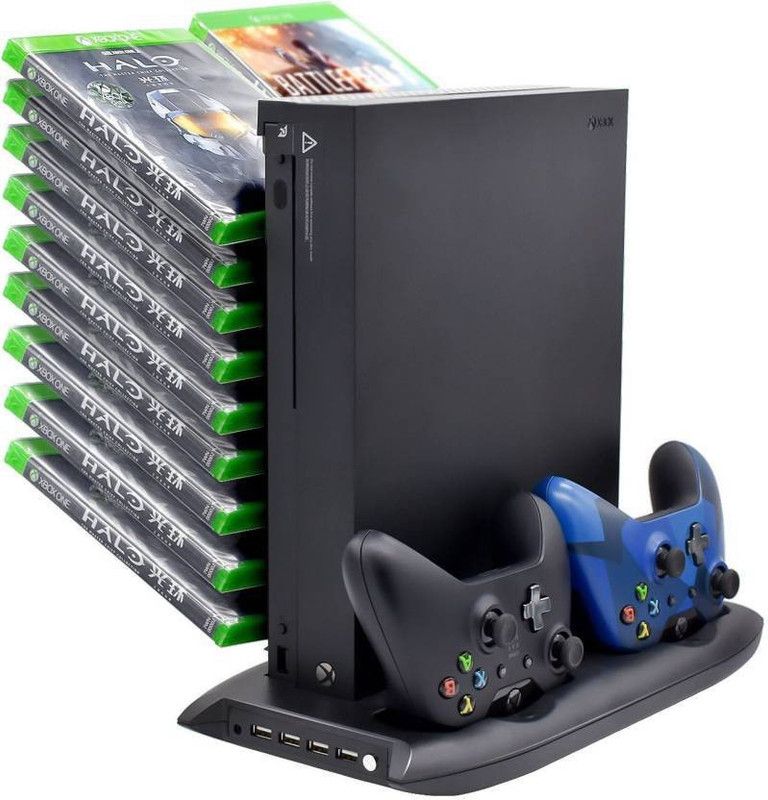 microware Vertical Stand Tower Mount+Cooling Fan+CD Rack+Controller Charger For X Box One Gaming Accessory Kit  (Black, For Xbox One)