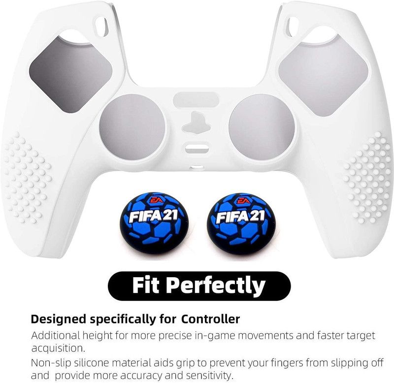 TMG PS5 Silicone Thickened Protective Cover Skin Case with Fifa 21 Thumb Grips for Ps5 Dualsense Controller (White) Gaming Accessory Kit  (White, For PS5)