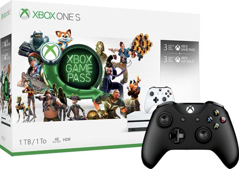 MICROSOFT Xbox One Slim 1 TB with Xbox Starter Bundle (3 Months Xbox Game Pass and Xbox Live Gold)  (White, Additional Xbox One (Black) Controller)