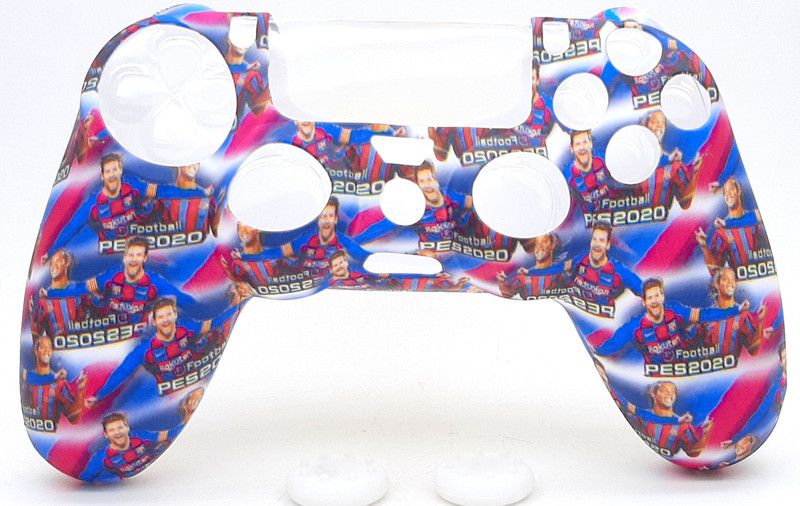 TMG Silicone Protective Skin Case Cover for PS4 Controller High Quality Protective Cover Case Sleeve Anti Slip Cover with 2pc Matching Thumb Grips Gaming Accessory Kit (Pes Theme) Gaming Accessory Kit  (Blue&Pink, For PS4)