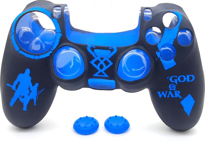 TMG Ps4 God Of War Theme Silicone Protective Skin Case Cover for PS4 Controller High Quality Cover with 2 PC with Matching Thumb Grips Gaming Accessory Kit  (Black + Blue, For PS4)