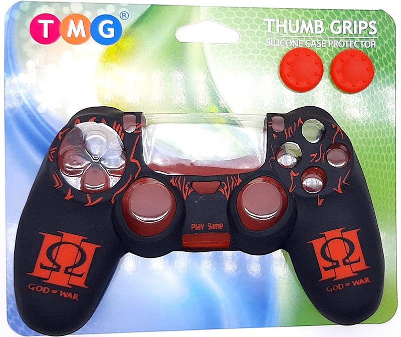 TMG Ps4 God Of War Theme Silicone Protective Skin Case Cover for PS4 Controller High Quality Cover with 2 PC with Matching Thumb Grips. Gaming Accessory Kit  (Black + Red, For PS4)