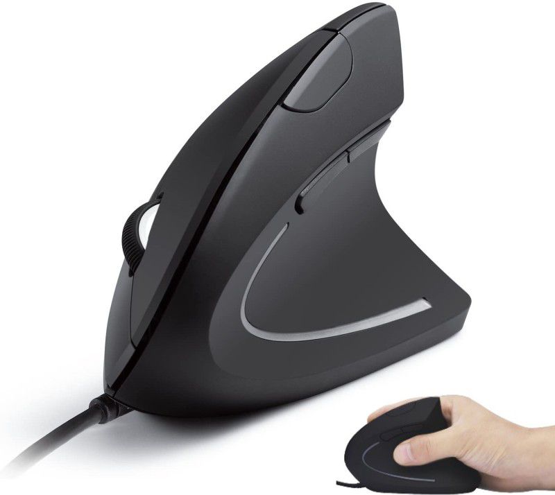 Verilux Wired Vertical Mouse, Optical Ergonomic Mouse Wired Touch Gaming Mouse  (USB 3.0, Black)
