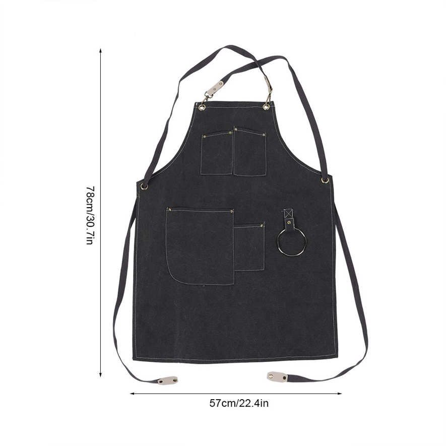 Waterproof Thickened Canvas Apron Fashionable Working for Flower Shop Restaurant Coffee Waiter Black Gray