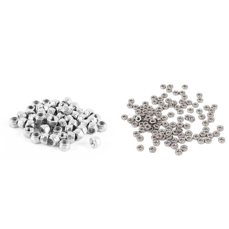 100Pcs Metric M2 Hex Nuts 304 Stainless Steel Fastener Din934 for Bolt & 50Pcs Hardware Hex Locknut A2-70