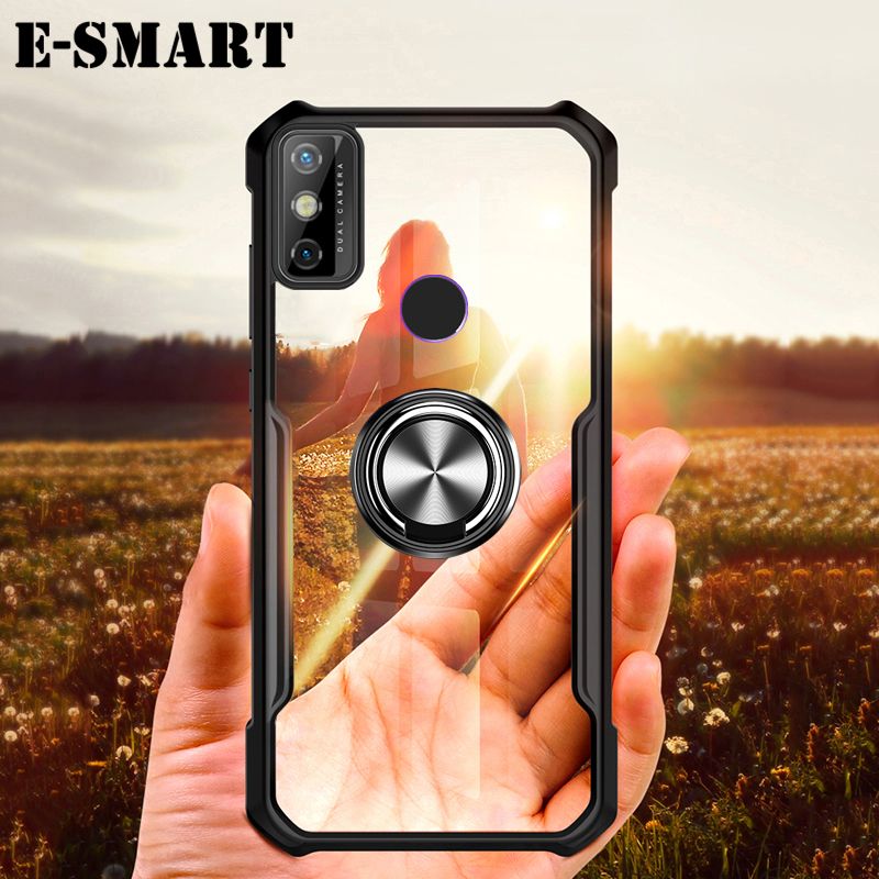 Case For Tecno Spark 6 Go Back Cover Hard Clear Transparent Shockproof Car Magnetic Holder Ring Back Cover Tecno Spark6 Go Phone cases For girls and Boys