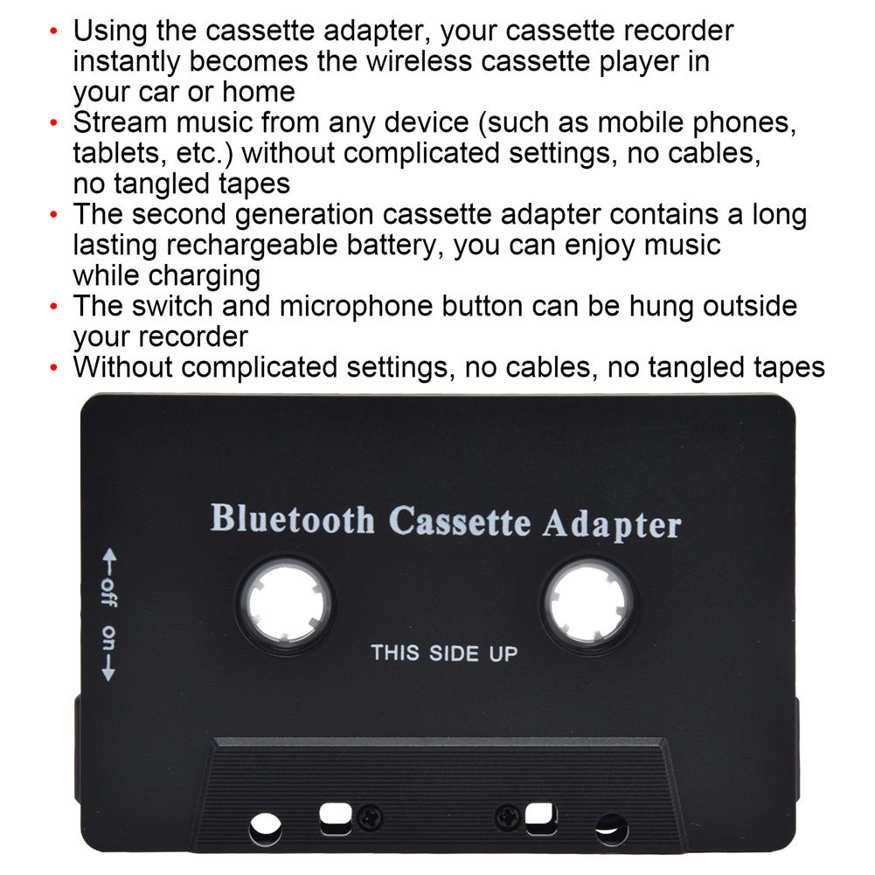 Wireless Car Cassette Player Adapter Bluetooth Receiver Converter with USB Cable