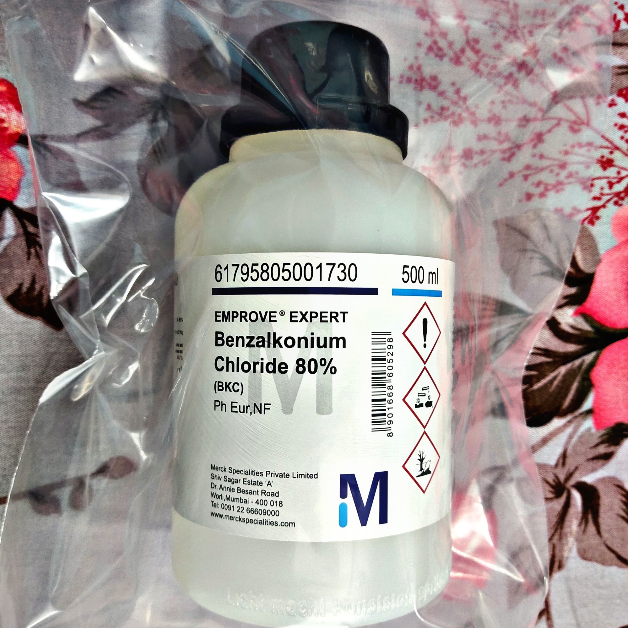 Benzalkonium Chloride 80%  BKC  BC50  Merck ~ 500 mL  For Aquaculture, Laboratory, Textile, Pharmaceutical & Other Uses.
