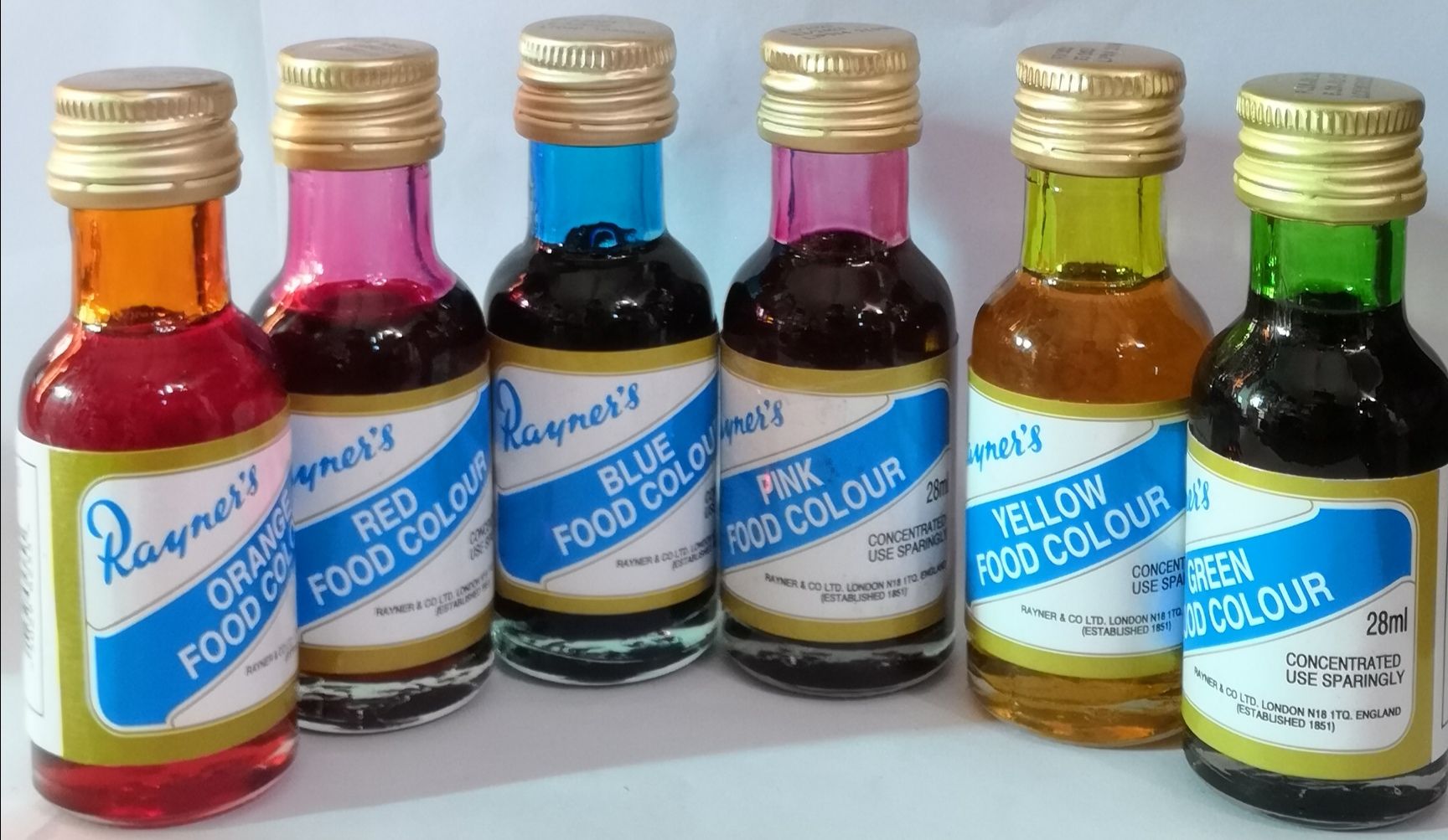 Rayner's Combo Food Colours - Each of 28ml set of {Orange+ Red +Blue+Yellow +Green+Rose pink}-6Pcs