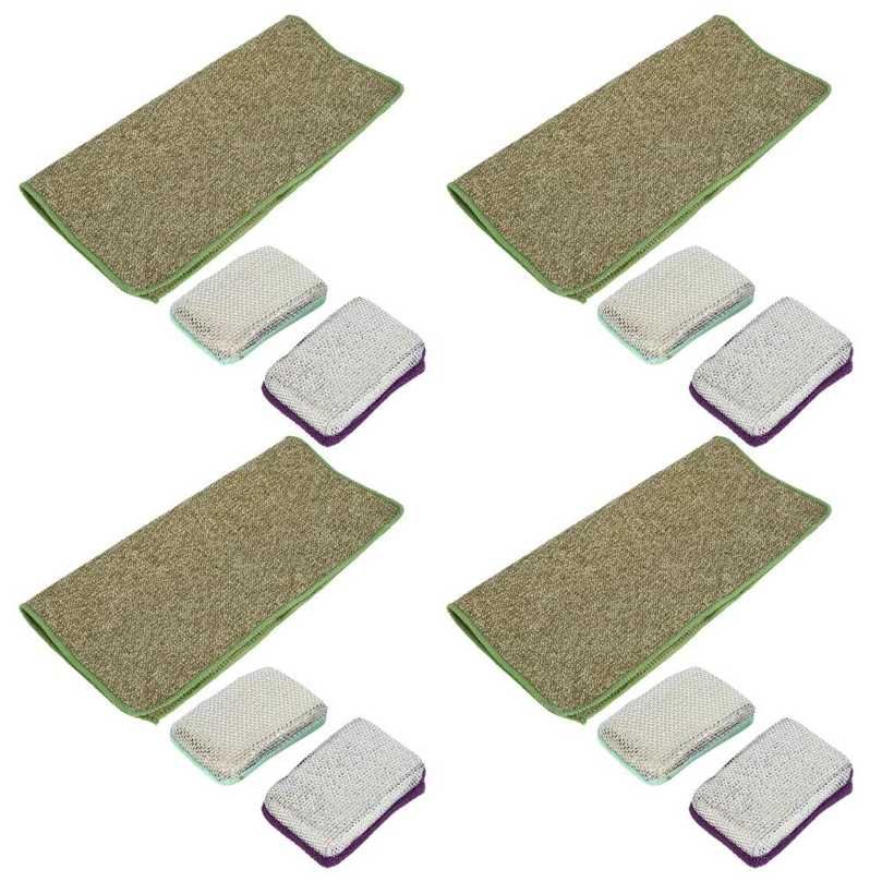 Kitchen Towel 4 Sets Washing Set Fiber Dishcloth Dishwashing Sponge Household Supplies