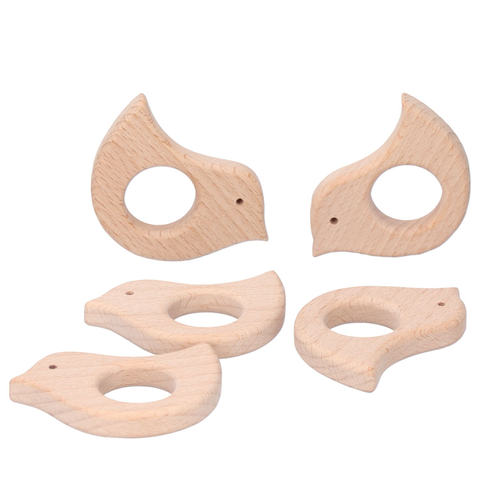 5Pcs Bird Shaped Baby Teether Pain Relief Wooden Teething Toys DIY Handiwork
