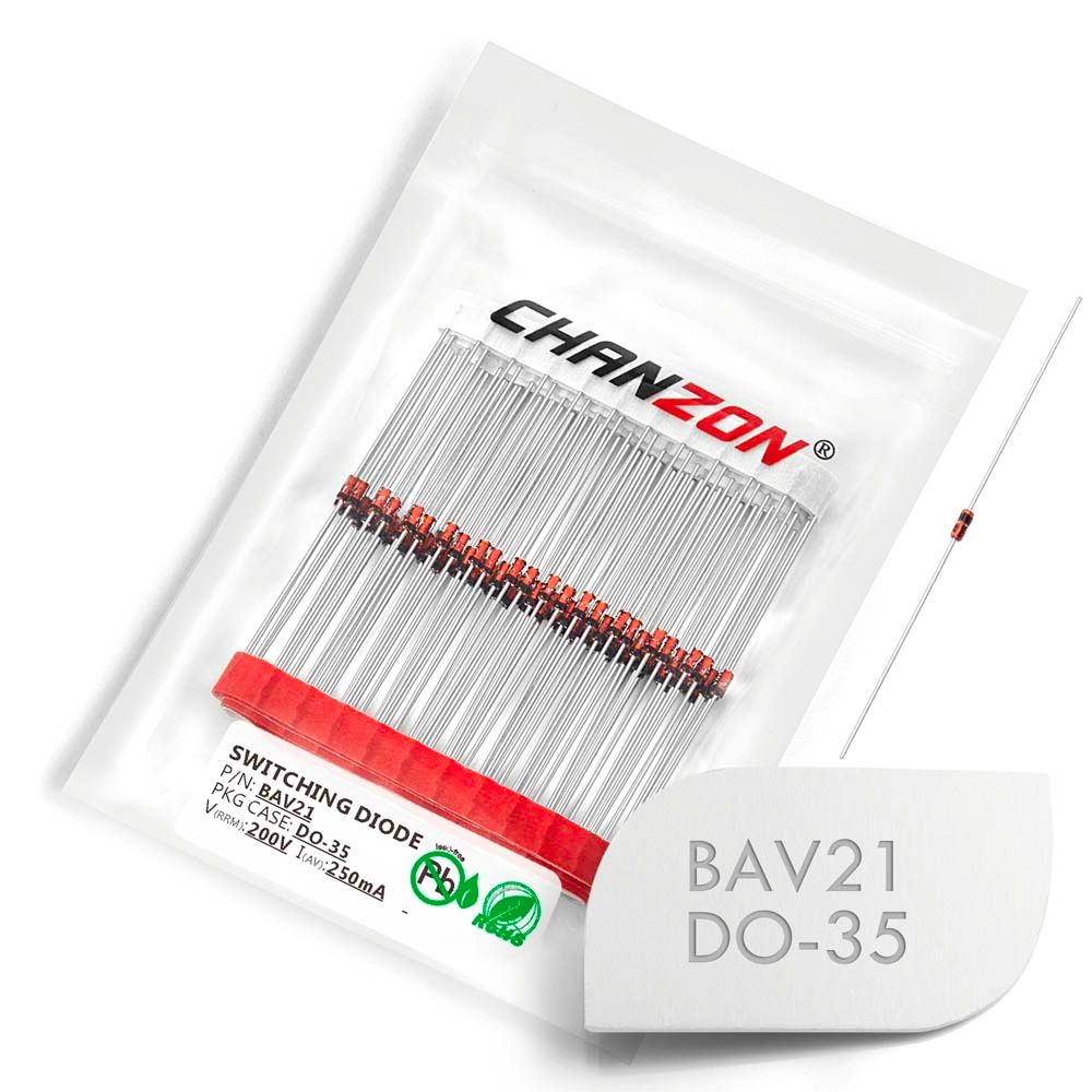 (100 Pcs) BAV21 Small Signal Fast Switching Diodes Axial 250mA 200V DO-35 (DO-204AH) 250 mA 200 Volt