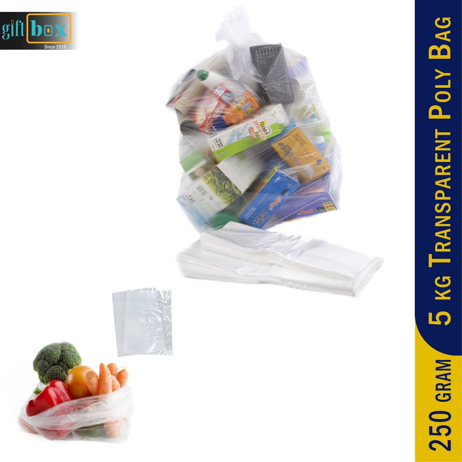 250 Gram 16 x 20 inch 5 kg Regular Use Transparent OPP Carry Bag Clear Poly Bag