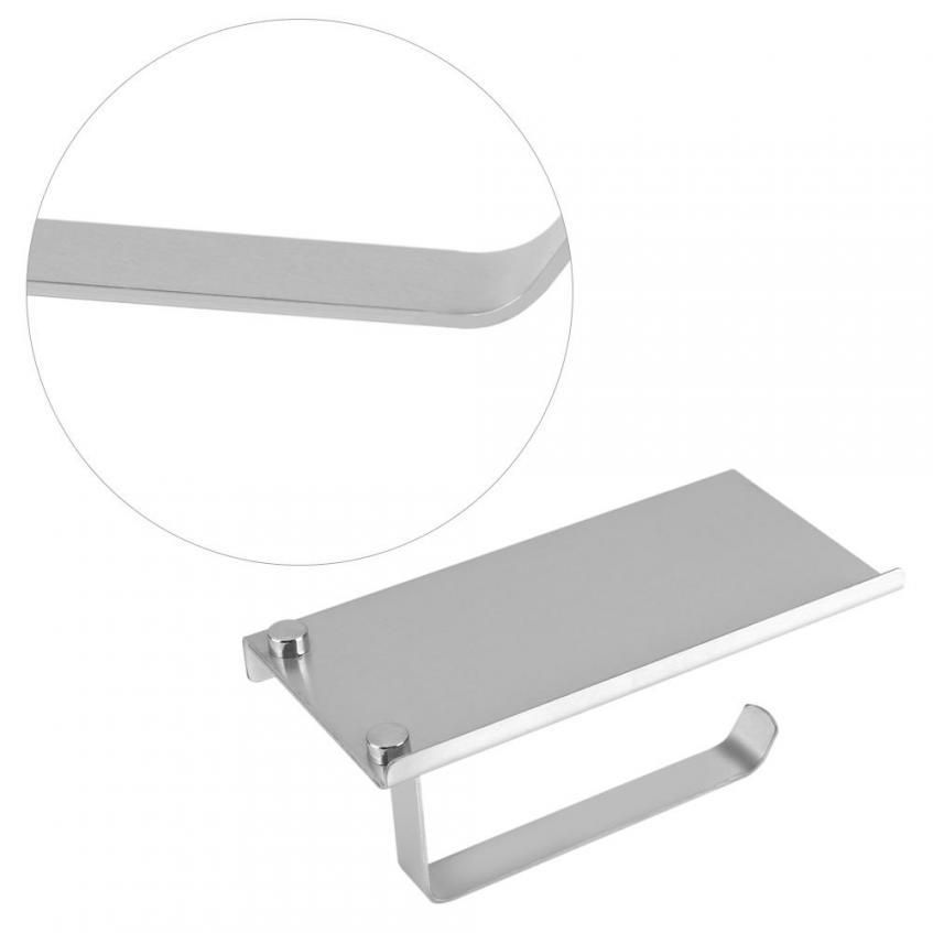 Lavatory Paper Towel Phone Rack Wall Mounted Stainless Steel Restaurant Bathroom Toilet Roll Paper Holder Rack with Shelf Modern