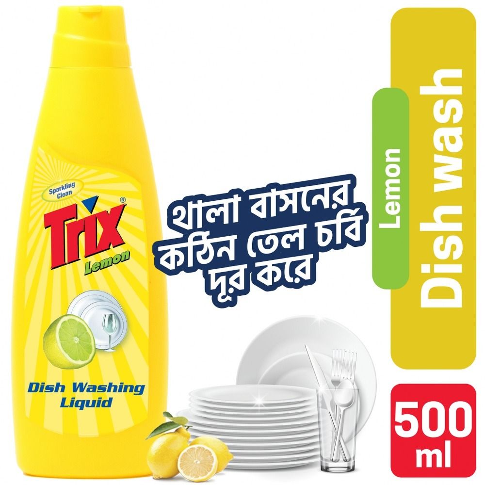 Trix Dishwashing Liquid 500ml Bottle Lemon Fragrance for Scratch-Free Sparkling Clean Dishes, removes grease stains with power-rich thick foam