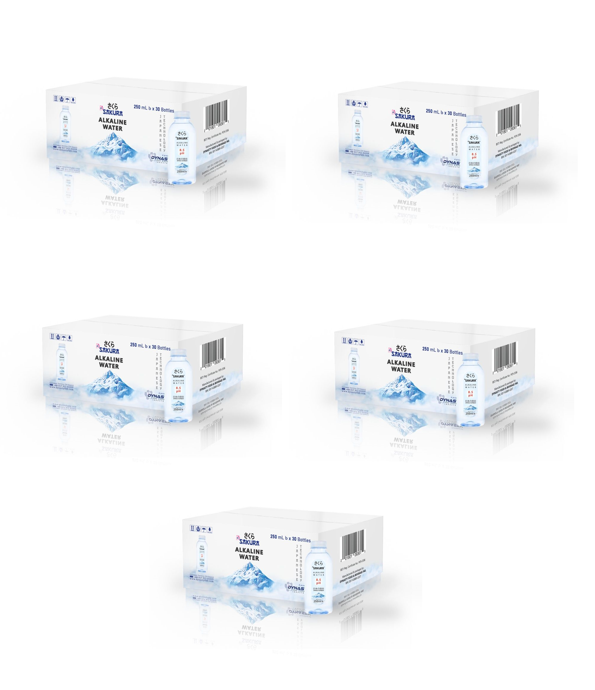 Sakura Alkaline Water 250Ml , Bundle Of 5 Carton, (Pack Of 150 Bottles)