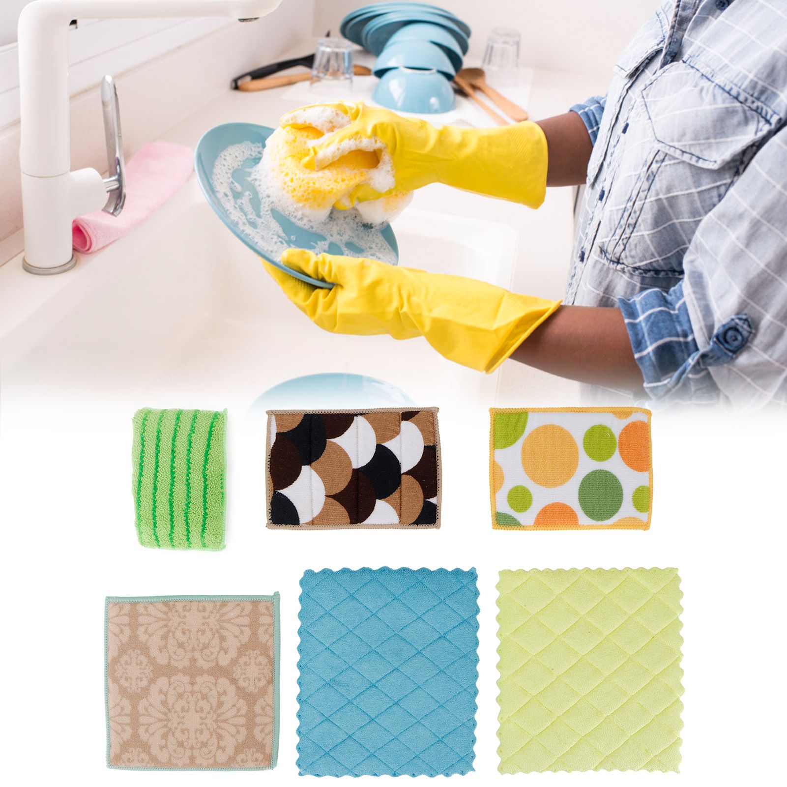 Dish Cleaning Rag 2Set Towel Sponge Kit Kitchen Fiber Bowl Washing Cloth Rags for Window Car
