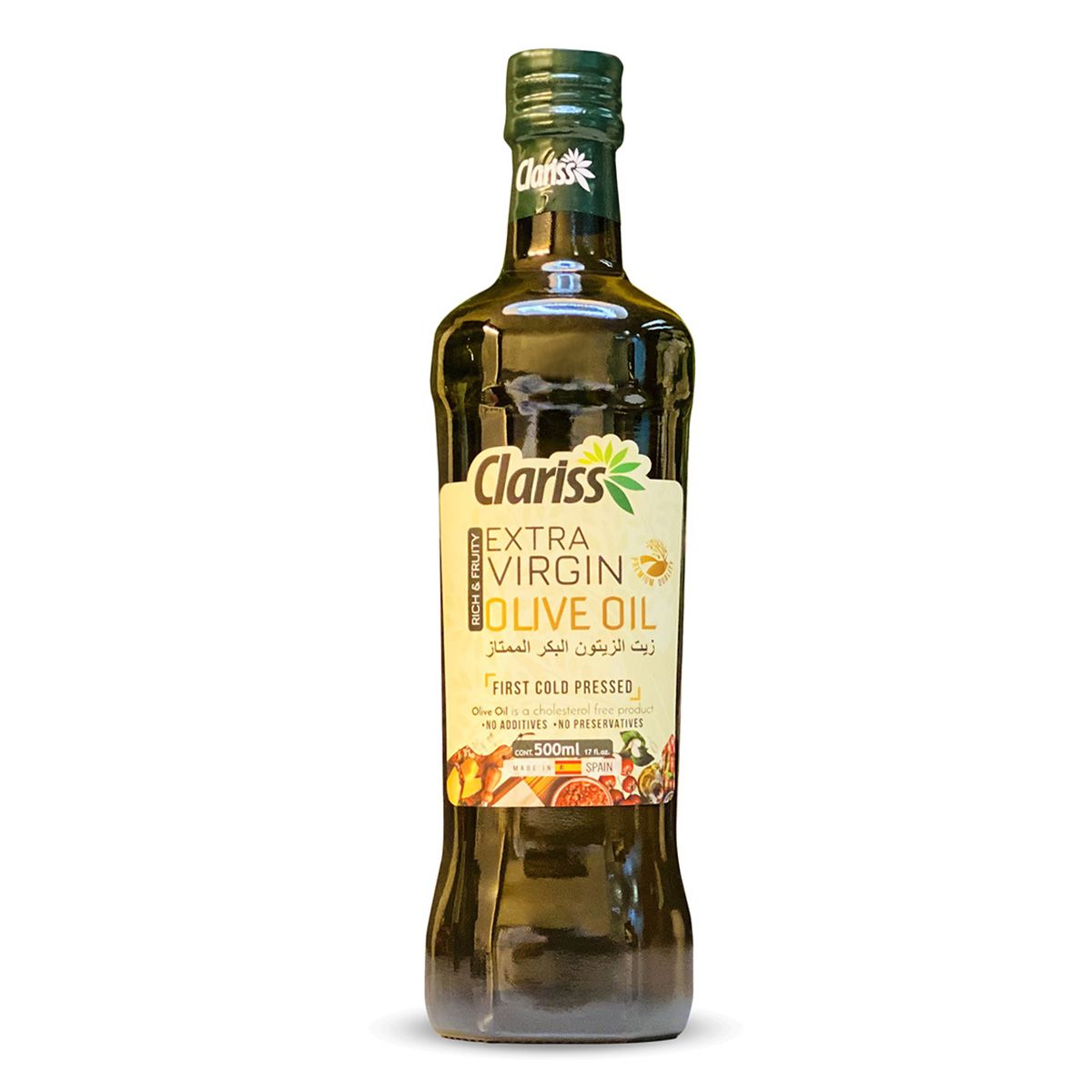 Clariss Spanish Olive Oil Extra Virgin: Glass Bottle - 500Ml