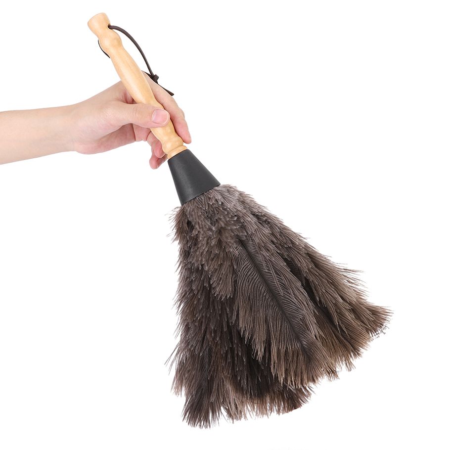 Anti-static ReusaLFe Wooden Handle Ostrich Feather Duster Dust Removal Cleani LF