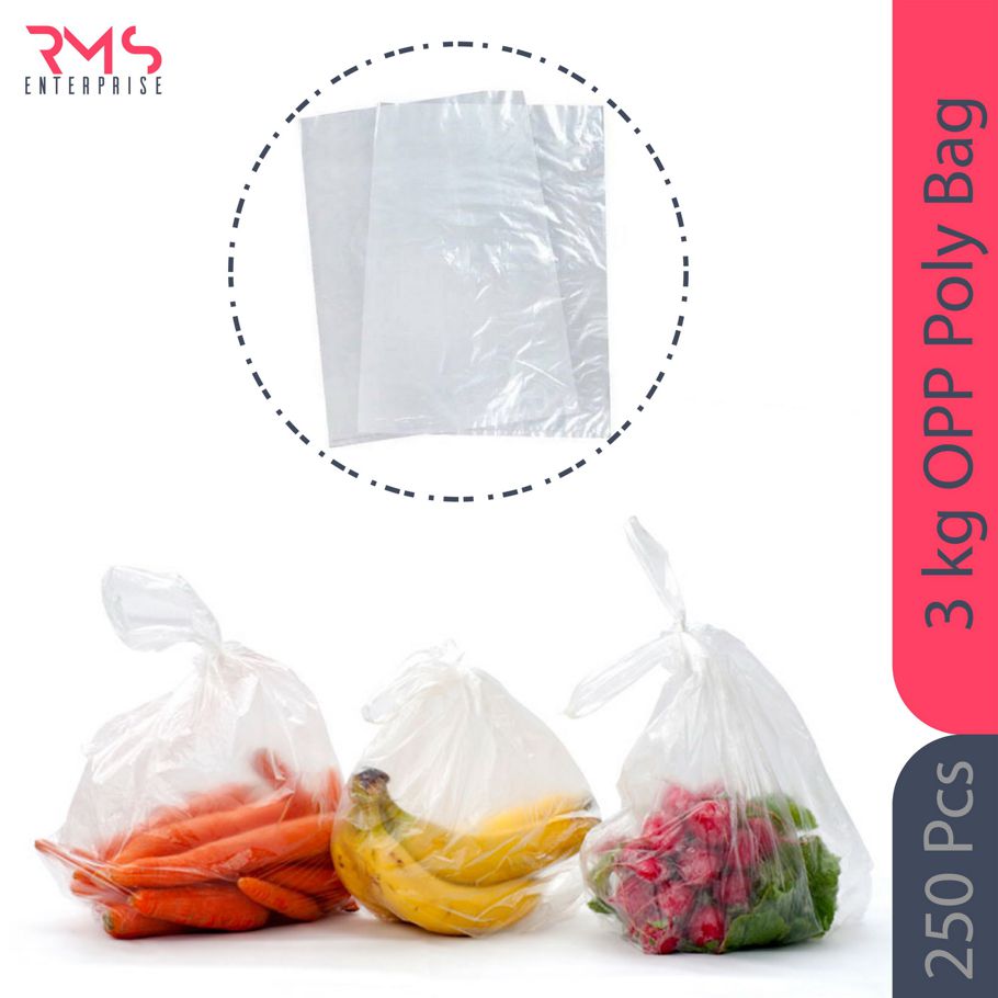 250 Pcs 12 x 16 inch 3 kg Plain Transparent Regular Use Poly Meat Fruit Carry Bag Kitchen Household OPP Bag Food Grade Poly