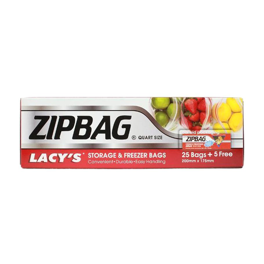 Lacy’s Zipbag Quart Size 200mm X 175mm (25 Bags+ 5 Free)