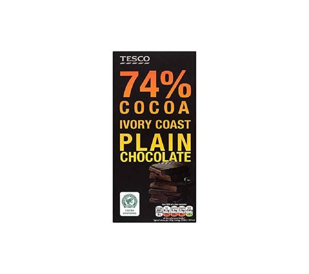 Tesco 74% Cocoa Ivory Coast Plain Dark Chocolate 100G