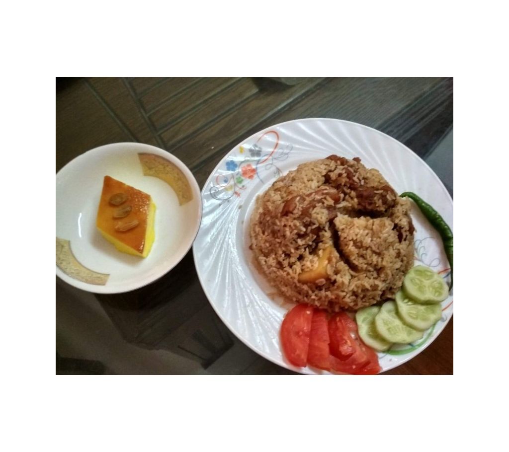 Dhakaiya Beef Tehari with Egg Pudding