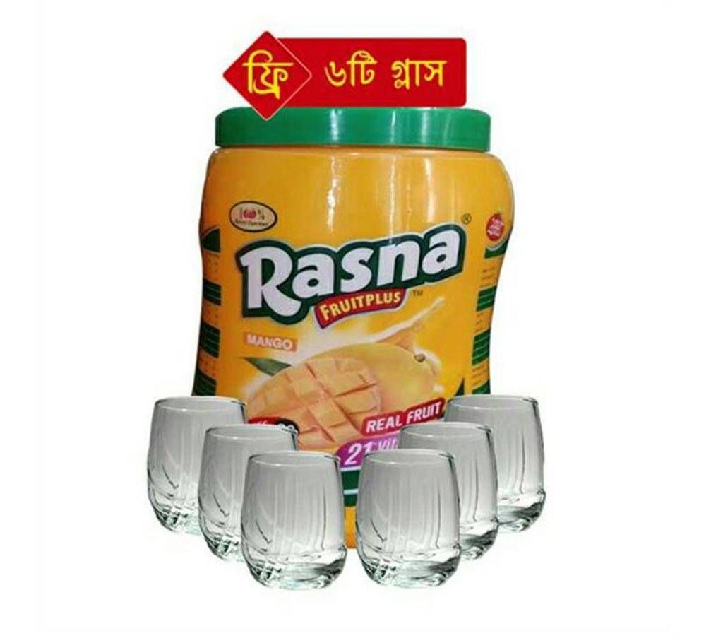 rasna fruitplus mango jar 2.5 kg Free 6pcs juice glass