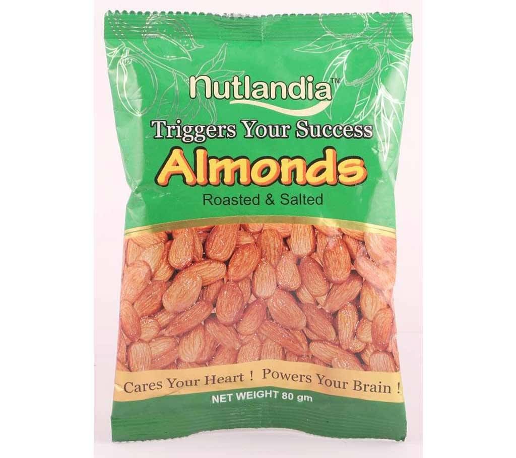 Nutlandia Almonds- Roasted & Salted 80grm * 2pack combo USA