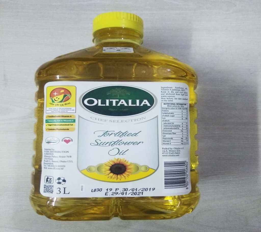 OLITALIA FORTIFIED SUNFLOWER OIL 3 LITER-Italy
