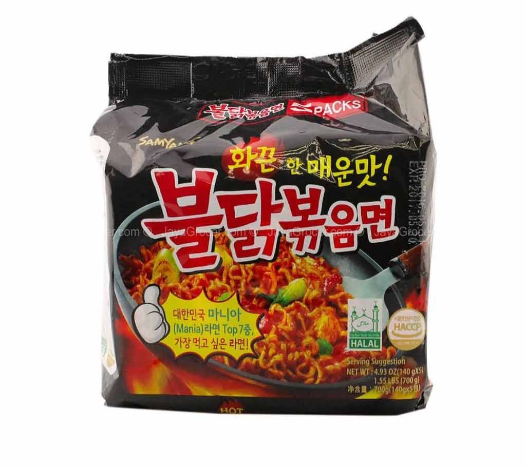 Samyang Chicken Flavor Spicy Ramen Instant Noodles - 5 in 1 Pack 700g Korea