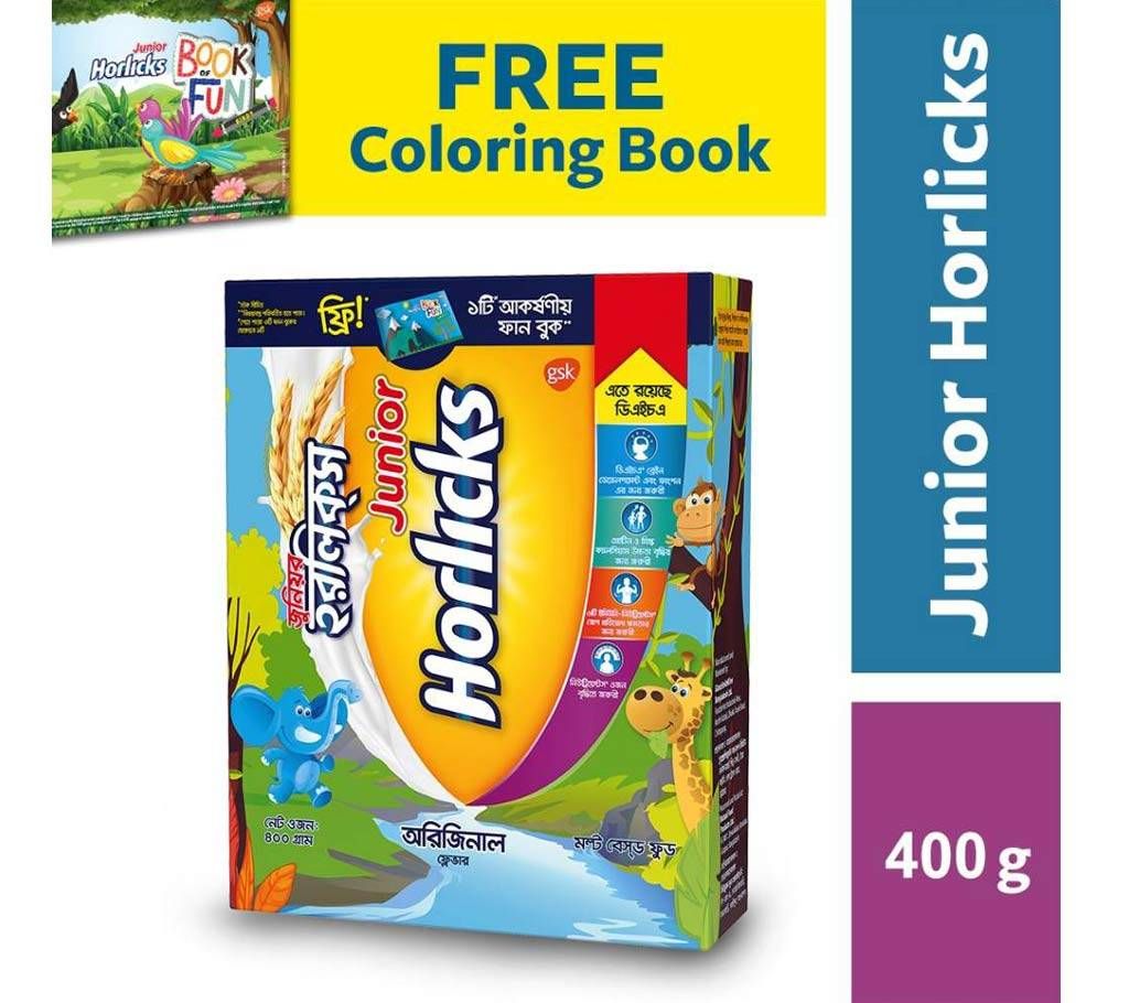 Junior Horlicks 400gm BIB with FREE Colouring Book - BD 