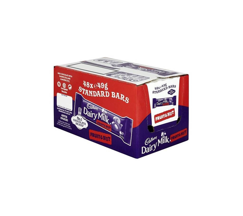 Cadbury Dairy Milk Chocolate Fruit & Nut Bar, 49g (Pack of 48) (UK)