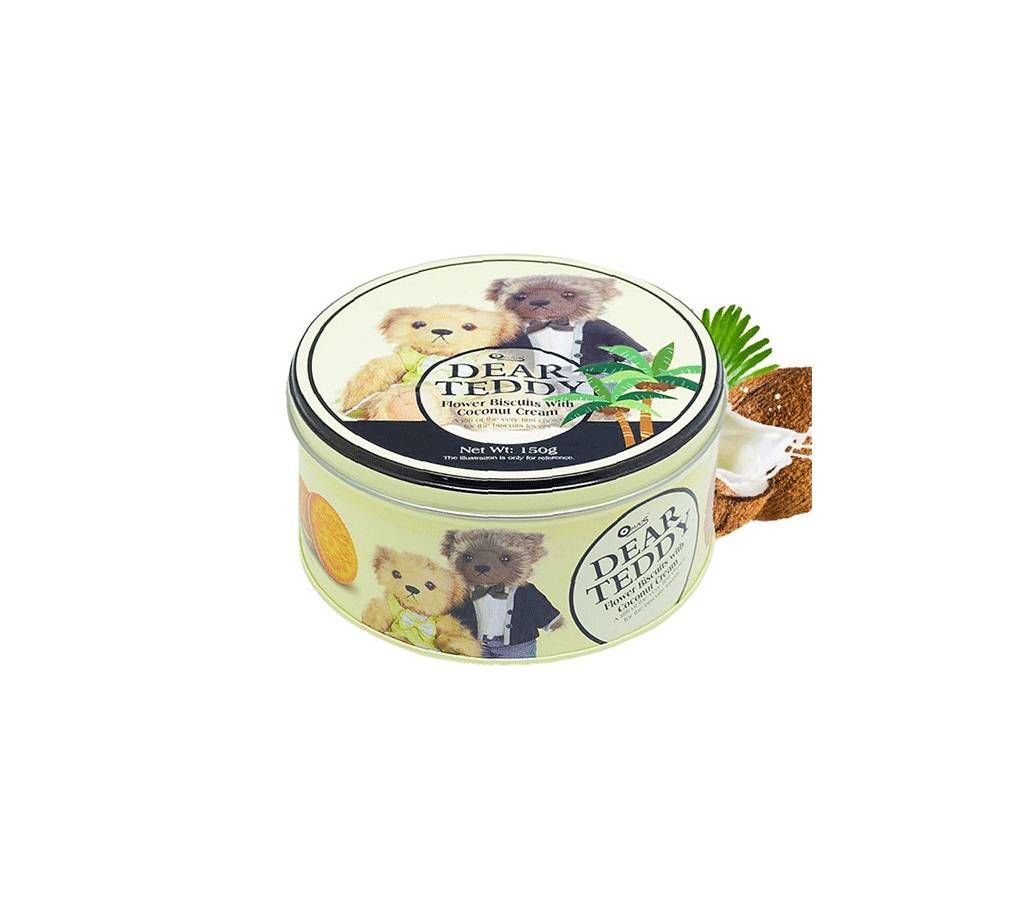 V Food Omais Dear Teddy Coconut Flavor Round Tin Biscuit 150g Thailand