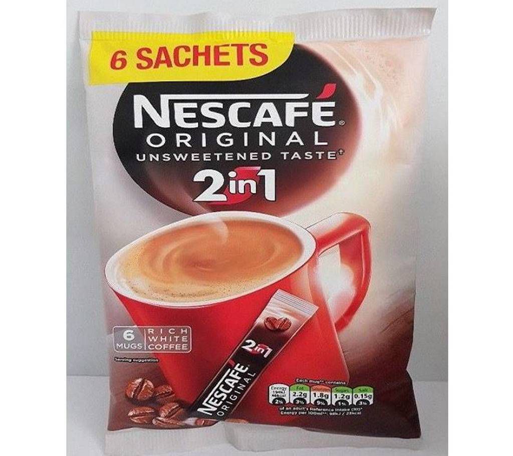 Nescafe original 2 in 1 Coffee sachets x 6 mugs UK
