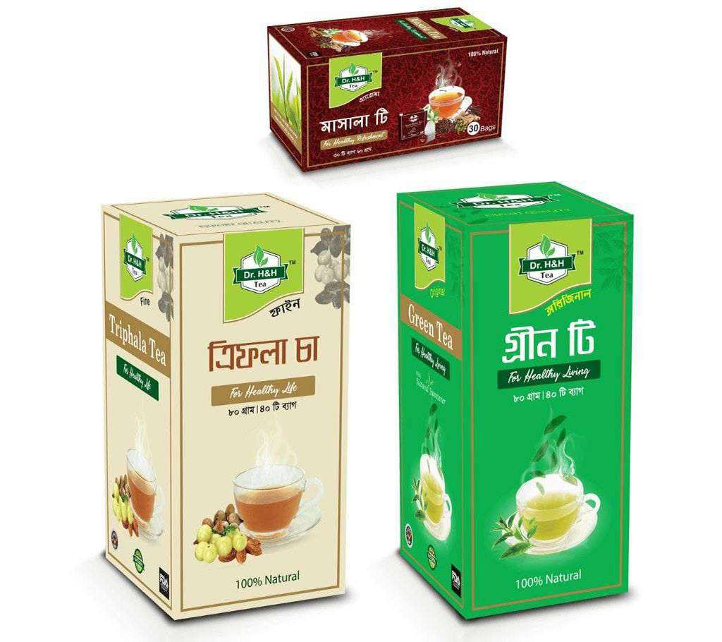 Green Tea, Masala Tea, Triphala Tea (Combo Pack)