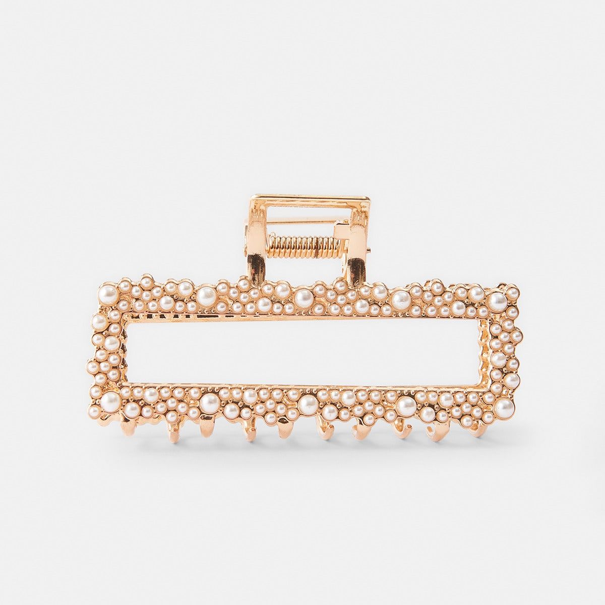 Faux Pearl Claw Hair Clip - Gold Look