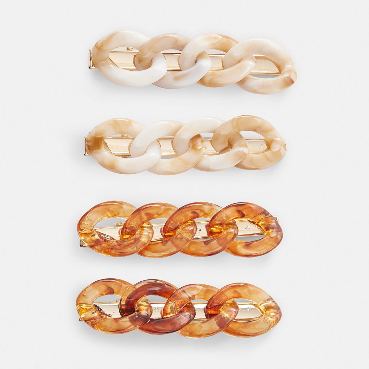 4 Pack Chain Hair Clips - Cream and Brown