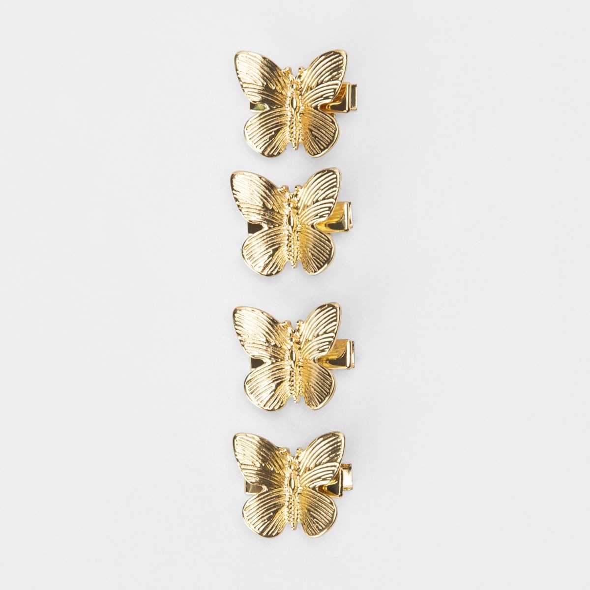 4 Pack Butterfly Mini Hair Clips - Gold Look