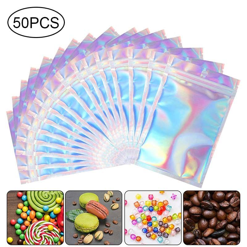 30pcs Resealable ell Proof Bags Foil Pouch Bag Seal Candy Snacks Zipper Sealed Coetic Jewelry Holographic Laser Storage Bags