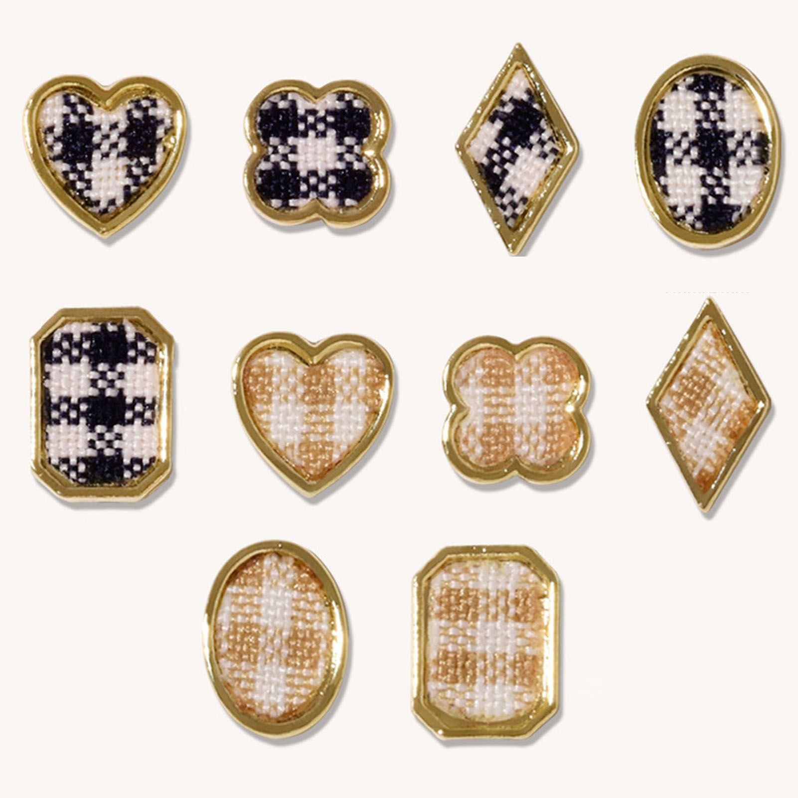 10Pcs/Set Nail Ornament Plaid Shape Long Lasting Luxury Heart Love Nail Decoratrion Checkered Accessories for Female