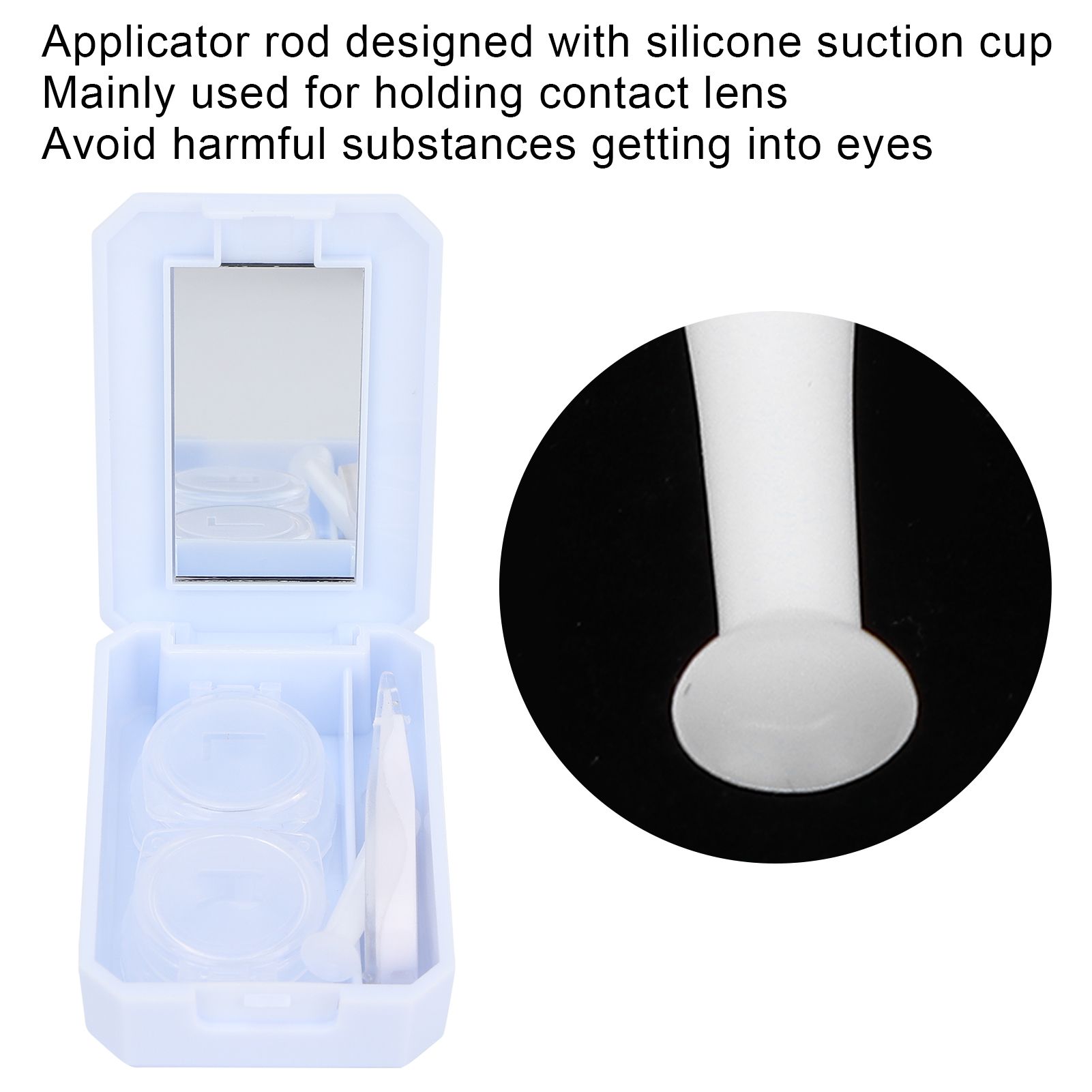 Chenmeng La Contact Lens Box Holder Soak Storage Container with Mirror Bottle Tweezers Applicator Rod (Blue)