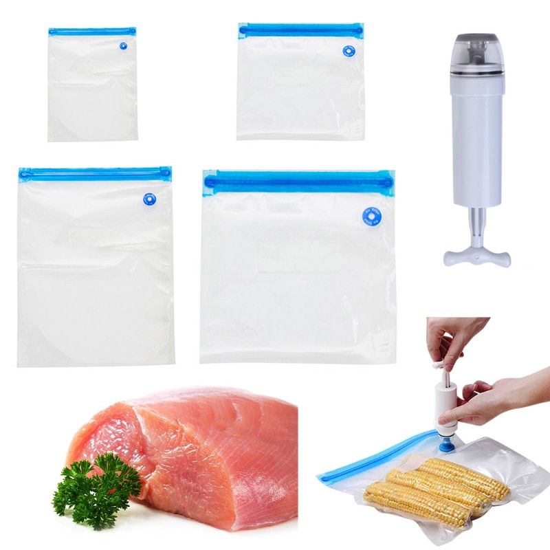 Reusable Food Vacuum Compression Bag Zip Lock Leakproof Mini Transparent Bag Shrink Plastic Storage Bags Kitchen Organizer